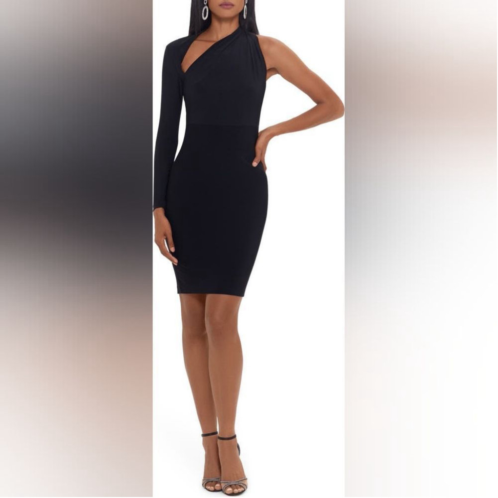 Betsy & Adam Black One-Shoulder Sheath Dress